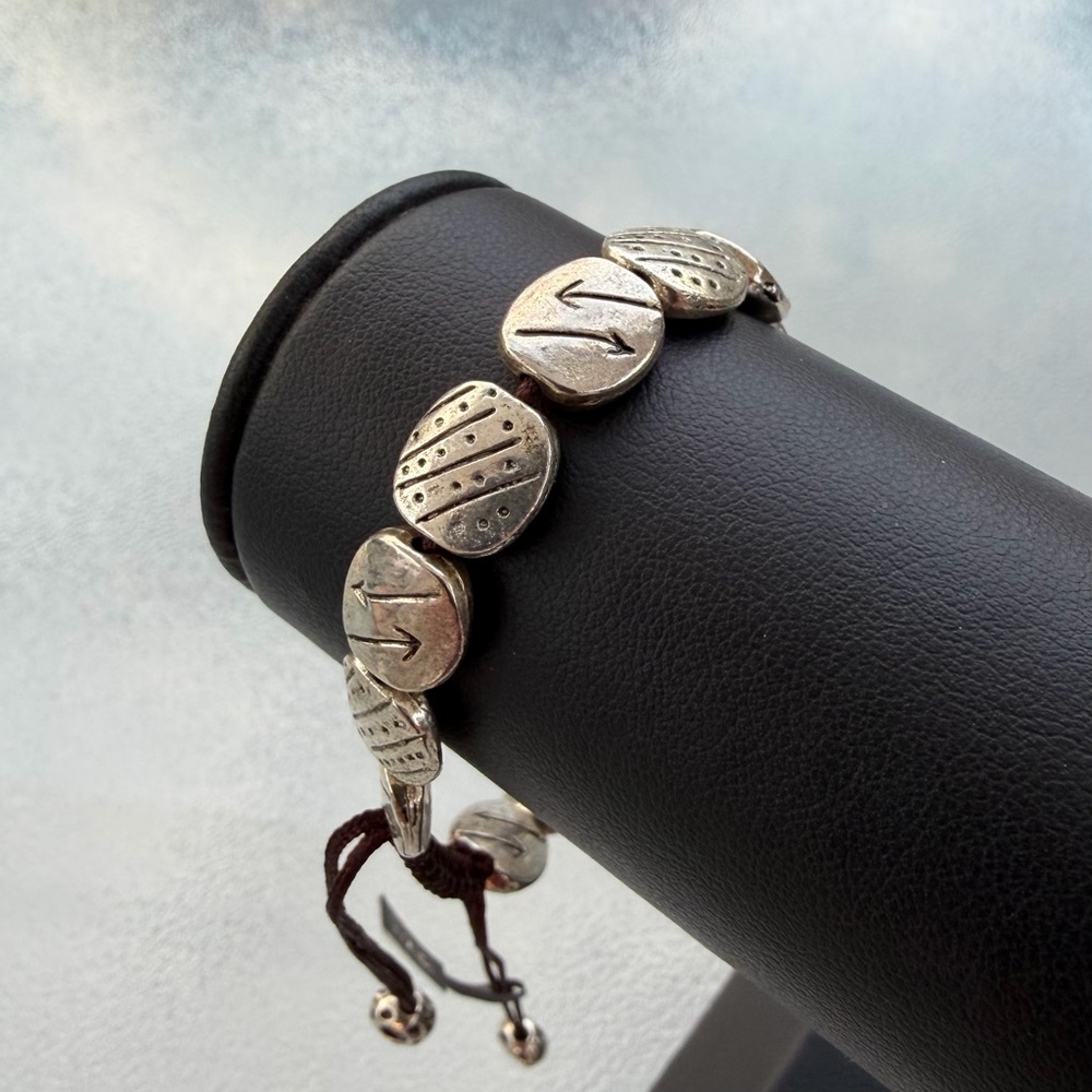 2 Chic Silver Tone Tribal Design Flat Square Bead Adjustable Bracelet